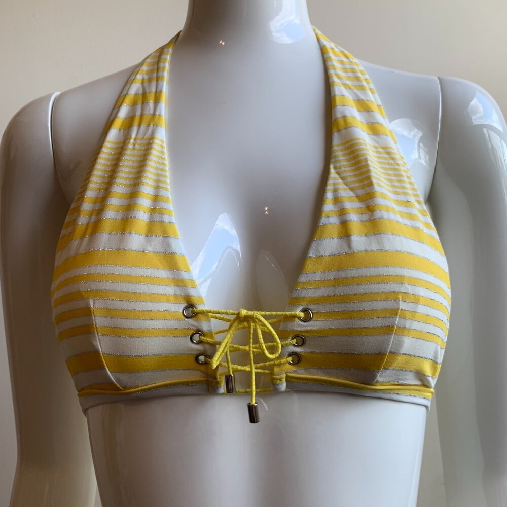 Sauvage California yellow silver striped lace up halter bikini - Picture 3 of 8